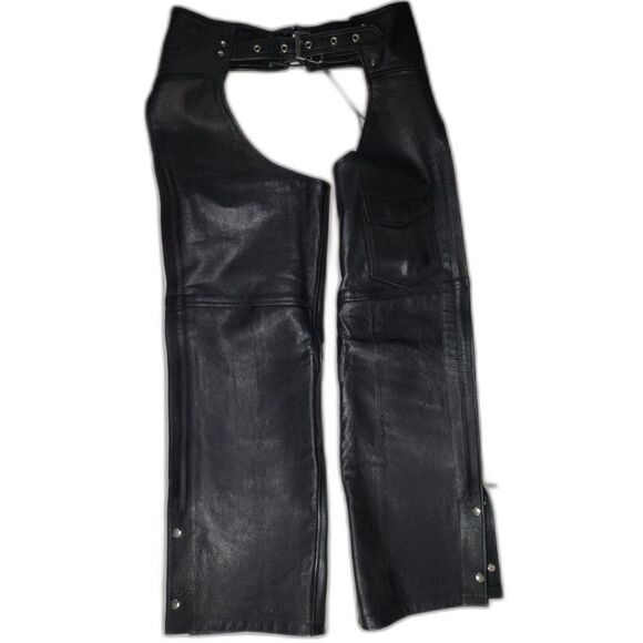 Pro Rider Genuine Leather Black Motorcycle Chaps Size S - Picture 2 of 9